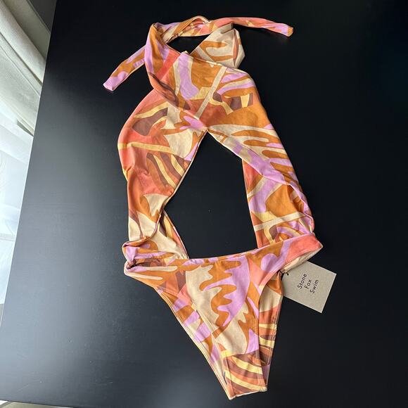 SALE! Stone Fox Swim Azalea Halter Cut Out One Piece  NWT - Picture 4 of 12